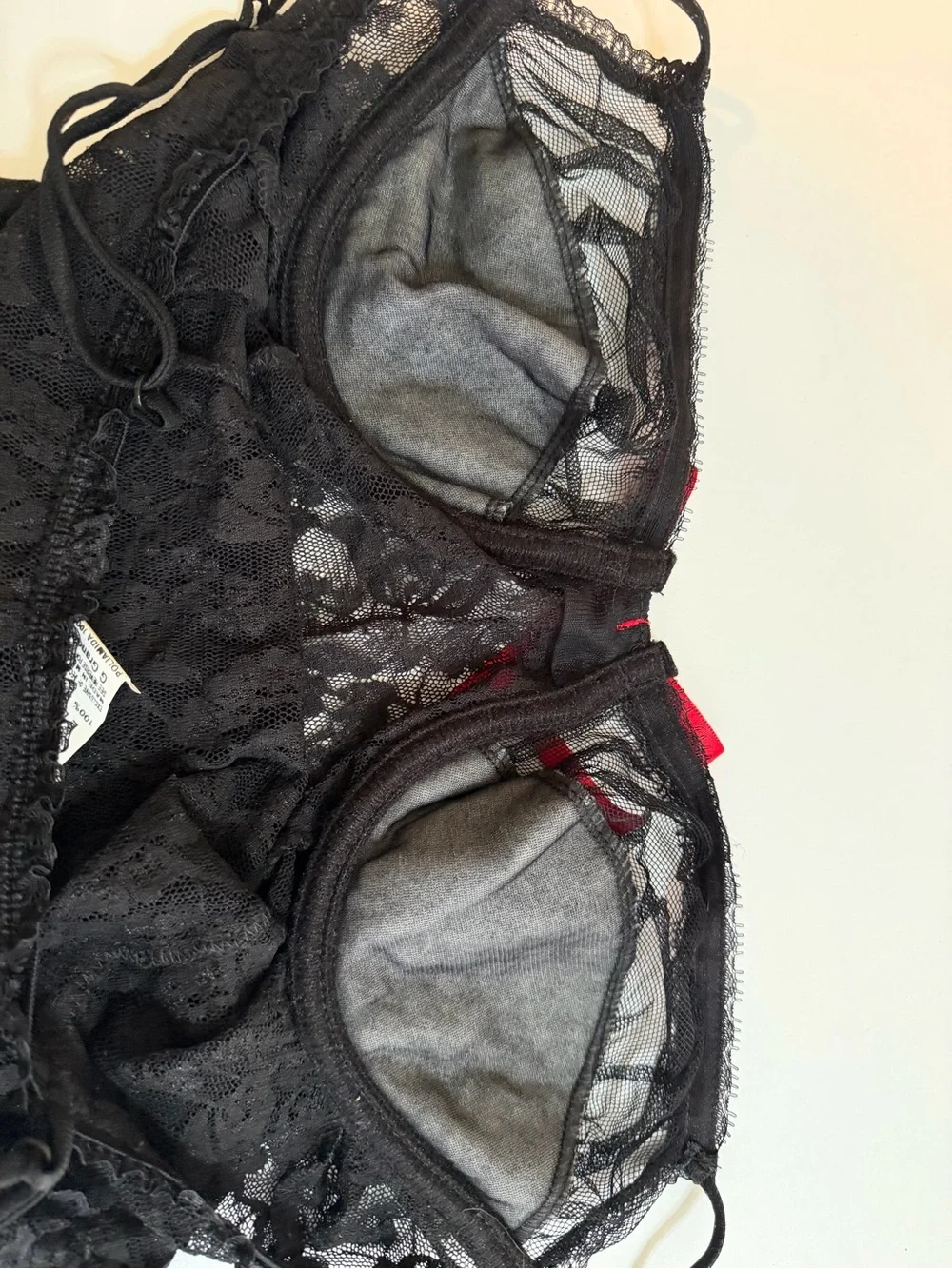 NWOT Sexy Mayela LG two Piece Corset Garter w/Matching Thong Black w/red Ribbon